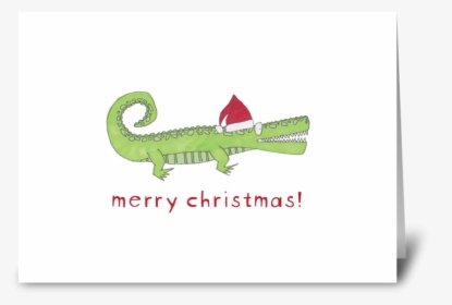Santa Gator Greeting Card - Gator With Santa Hat, HD Png Download, Transparent PNG