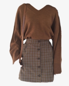 #autumn #outfit #ootd #plaidskirt #sweater #brown #vintage - A-line, HD Png Download, Transparent PNG