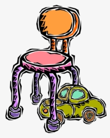 Vector Illustration Of Child S Chair With Toy Automobile - Toy Under The Chair Clipart, HD Png Download, Transparent PNG
