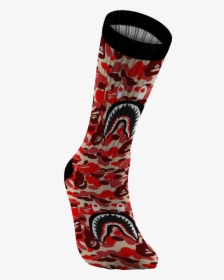 Customized Bape Red Camouflage Shark Design Print Socks, - Sock, HD Png Download, Transparent PNG