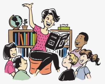 Women In Front Of A Bookcase Reading To Children - Story Reading Png, Transparent Png, Transparent PNG