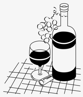Transparent Clipart Wine Bottle And Glass - Clip Art Wine Drawing, HD Png Download, Transparent PNG