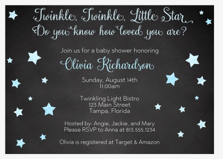 Twinkle Stars Chalkboard, Blue, Baby Shower Invitation, HD Png Download, Transparent PNG