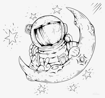 Astronaut Moon Space Astronomy Print - Astronaut And Moon Drawing, HD Png Download, Transparent PNG