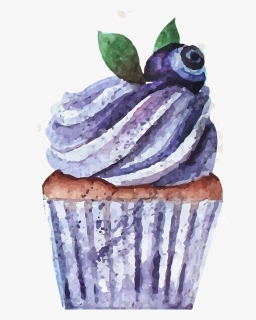 Cupcake Bakery Watercolor Painting Drawing - Blueberry Cupcake Drawing, HD Png Download, Transparent PNG
