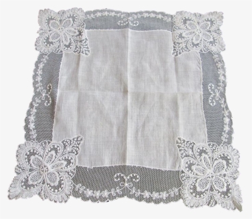 Antique Hanky Hankie Net Lace White Cotton Textile - Tablecloth, HD Png ...