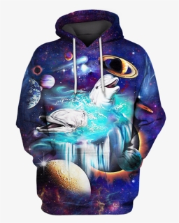 3d White Dolphin And Universe Full Print T Shirt - Hoodie, HD Png Download, Transparent PNG