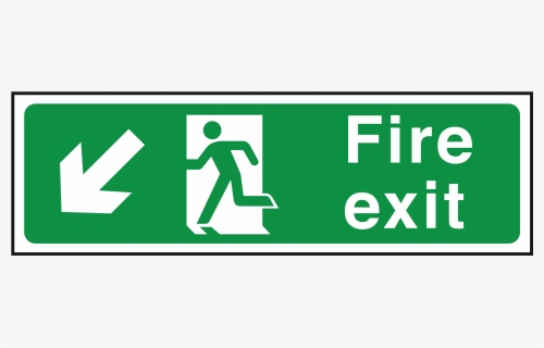 Fire Exit Sign Down Left   Title Fire Exit Sign Down - Following Fire Emergency And Evacuation Plans, HD Png Download, Transparent PNG