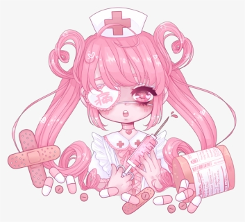 #syringe #pills #nurse #medical #eyepatch #freetoedit - Peachy Pink Girl Anime, HD Png Download, Transparent PNG