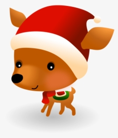Baby Reindeer With A Santa Hat - Cartoon, HD Png Download, Transparent PNG
