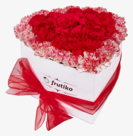 Red And Multi Color Carnations White Heart Box - Carnation, HD Png Download, Transparent PNG