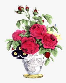 Vase With Red Roses Other Flowers Bouquet - Rose Flower Vase Drawing, HD Png Download, Transparent PNG