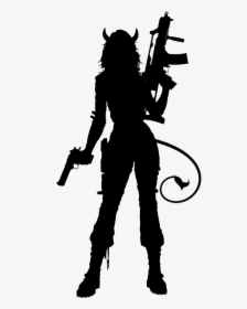Demon Girl With Gun - Girl With Gun Silhouette, HD Png Download, Transparent PNG