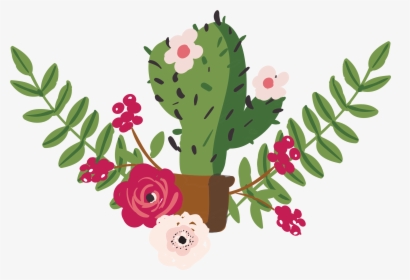 Transparent Potted Flowers Png - Flowers And Cactus Drawing, Png Download, Transparent PNG