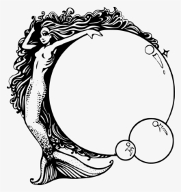 Sirena, Burbujas, Sexy, Dibujos Animados, Mar, El Agua - Art Nouveau Black And White, HD Png Download, Transparent PNG