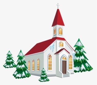 Winter Church With Snow Trees Png Clipart Image - Church Clipart Png, Transparent Png, Transparent PNG