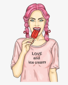 Girl Eating Ice Cream Png - Drawing Girl Eating Ice Cream, Transparent Png, Transparent PNG