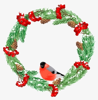 Green Winter Wreath With Bird Png Clip Art Image - Flower Pic Winter Transparent, Png Download, Transparent PNG