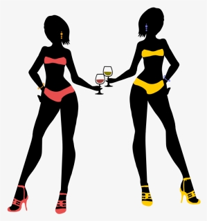 Two Wine Ladies - Lady Drinking Wine Cartoon Transparent, HD Png Download, Transparent PNG