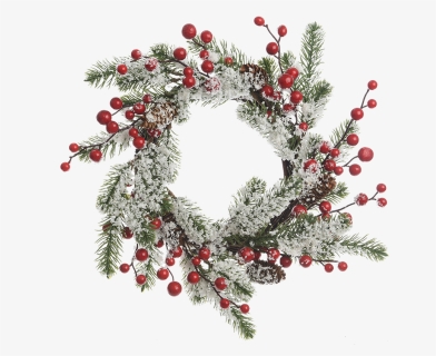 Pine Wreath With Berries And Snow - Wreath, HD Png Download, Transparent PNG