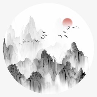 Chinese Style Landscape Ink Birds Png And Psd, Transparent Png, Transparent PNG