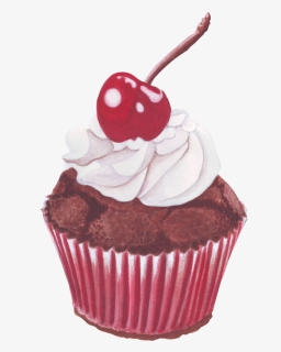 Red Cherry Chocolate Cupcake Art, HD Png Download, Transparent PNG