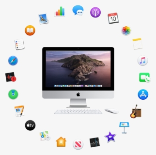 An Imac Surrounded By The Icons For The Built-in Apps, HD Png Download, Transparent PNG