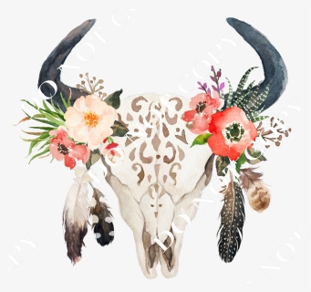 Bull Skull With Feathers , Png Download, Transparent Png, Transparent PNG