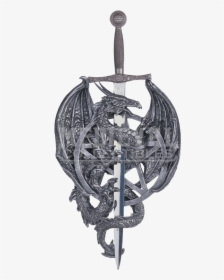 Silver Dragon With Sword Wall Plaque - Illustration, HD Png Download, Transparent PNG