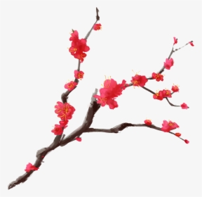 Ink Plum Chinese Style Red Hand Painted Branches Png - Red Chinese Cherry Blossom, Transparent Png, Transparent PNG
