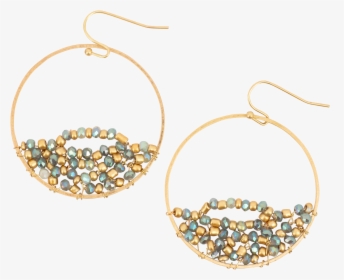 *gold Hoop With Twisted Aqua & Gold Beads - Earrings, HD Png Download, Transparent PNG