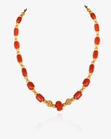 Coral Gold Bead Chain - Coral Beads Gold Necklace, HD Png Download, Transparent PNG