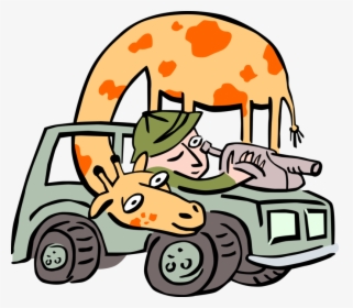 Vector Illustration Of African Giraffe With Safari - Safari Jeep Road Clipart, HD Png Download, Transparent PNG