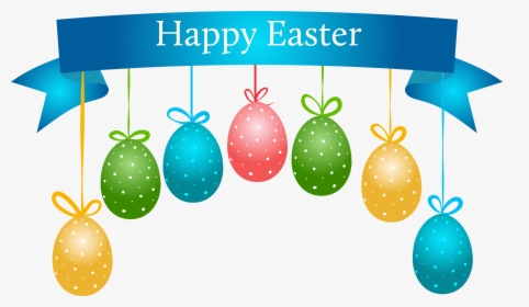 Happy Easter Banner With Hanging Eggs Transparent Png - Transparent Background Happy Easter Png, Png Download, Transparent PNG