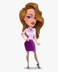 Pretty Girl With Long Hair Cartoon Vector Character - Business Woman Caricature Png, Transparent Png, Transparent PNG
