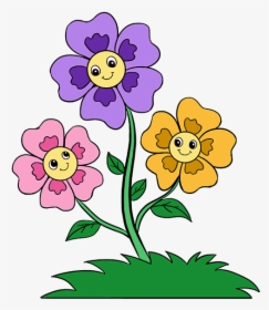 Cartoon Grass And Flowers Png - Easy Draw In Cartoons Flowers, Transparent Png, Transparent PNG