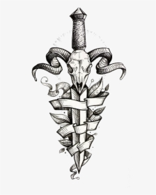 Decorative Tattoo Dagger Sleeve Painted Flash Hand - Sword Skull Tattoo, HD Png Download, Transparent PNG
