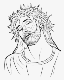 Crown Of Thorns Cartoon Png - Jesus With Crown Of Thorns Drawing, Transparent Png, Transparent PNG