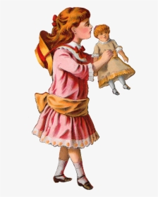 Girl Victorian Toy Doll Clipart Image Digital Download - Girl Holding A Doll Art, HD Png Download, Transparent PNG