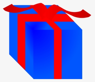 Blue Gift Box Wrapped With Red Ribbon Clip Arts - Gift Box Clip Art, HD Png Download, Transparent PNG