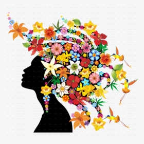 Girl Exotic Portrait With Flowers On Hair - Hair With Flowers Cartoon, HD Png Download, Transparent PNG