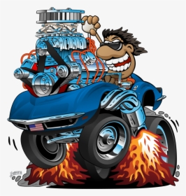 Classic Sports Car Cartoon, Funny Driver, Isolated - Old School Car Cartoon Png, Transparent Png, Transparent PNG