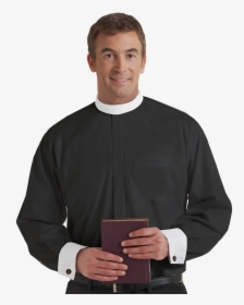 Cs507 Long-sleeve Neckband With White Cuff, Black - Full Collar Shirt Priest, HD Png Download, Transparent PNG