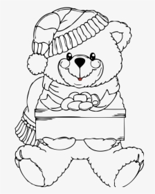 Teddy Bear Black And White Christmas Clipart Black - Christmas Teddy Bear Coloring Page, HD Png Download, Transparent PNG