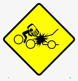 Distracted Bicyclist On Cell Phone Crashes Into Car - Shoulder Drop Off Road Signage, HD Png Download, Transparent PNG