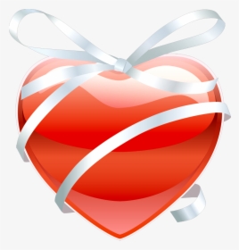 Red Heart With Ribbon - Vector, HD Png Download, Transparent PNG