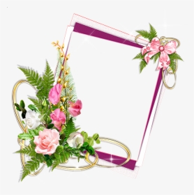 Pink Frame Png With Withite Roses - Flower Photo Frame Png, Transparent Png, Transparent PNG