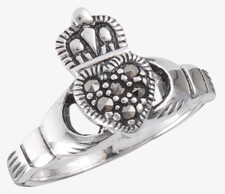 Silver Marcasite Claddagh Ring - Pre-engagement Ring, HD Png Download, Transparent PNG