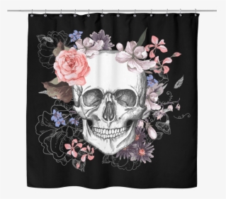 Garden Skull Shower Curtain - Day Of The Dead Skull And Flowers, HD Png Download, Transparent PNG