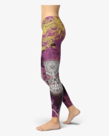 Heart Sugar Skull Leggings Gold Skull Pink Purple Yoga - Yoga Pants, HD Png Download, Transparent PNG